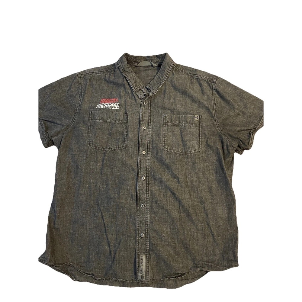 Harley-Davidson Dark Gray Short Sleeve Button-Up Shirt Mens XXL Slim Fast Ship